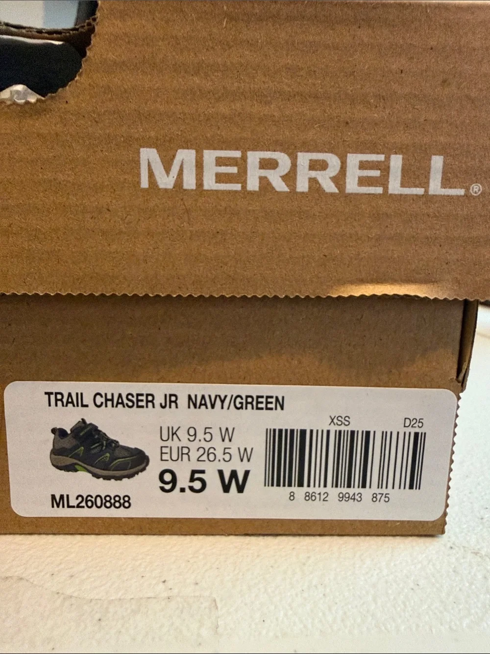 Merrell Kids Black & Lime Trail Sneakers with Hook-and-Loop Strap Sz 9.5W